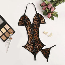 Load image into Gallery viewer, TAM Satin Silk Pajamas Leopard Print Pajamas Lingerie Underwear Sleepwear Satin