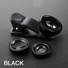 Load image into Gallery viewer, 3in1 Fish Eye Lens 0.67X Wide Angle Zoom Fisheye Macro Lenses Camera Kits With Clip Universally Lens For iPhone 13 Xiaomi Huawei