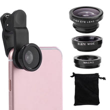 Load image into Gallery viewer, 3in1 Fish Eye Lens 0.67X Wide Angle Zoom Fisheye Macro Lenses Camera Kits With Clip Universally Lens For iPhone 13 Xiaomi Huawei