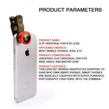 Load image into Gallery viewer, 3in1 Fish Eye Lens 0.67X Wide Angle Zoom Fisheye Macro Lenses Camera Kits With Clip Universally Lens For iPhone 13 Xiaomi Huawei