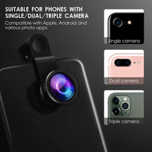 Load image into Gallery viewer, 3in1 Fisheye Phone Lens 0.67X Wide Angle Zoom Fish Eye Macro Lenses Camera Kits With Clip Lens On The Phone For Smartphone