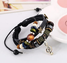 Load image into Gallery viewer, Beaded Genuine Leather Retro Bracelet Alloy Note Cattle Leather Bracelet
