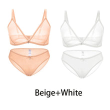 Load image into Gallery viewer, Varsbaby Sexy Ladies See-through Plus Size Bra Low Waist Panties 2Pcs