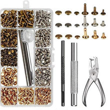 Load image into Gallery viewer, 480 Pcs Metal Double Cap Rivets Studs Round Rivet for DIY Leather Craft Bag Belt Clothing Garment Shoes Pet Collar Fixing Tools