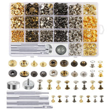 Load image into Gallery viewer, 480 Pcs Metal Double Cap Rivets Studs Round Rivet for DIY Leather Craft Bag Belt Clothing Garment Shoes Pet Collar Fixing Tools