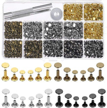 Load image into Gallery viewer, 480 Pcs Metal Double Cap Rivets Studs Round Rivet for DIY Leather Craft Bag Belt Clothing Garment Shoes Pet Collar Fixing Tools