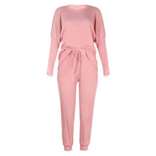Load image into Gallery viewer, Women's Home Pajamas Set Long Sleeve Round Collar Tops + Trousers Two Piece Sets Ladies Casual Suits