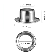 Load image into Gallery viewer, 4mm-20mm 100PCS Silver Eyelet and Eyelet Punch Die Tool Set Metal Button for DIY Leather Craft Clothing Shoes Belt Bag Grommet
