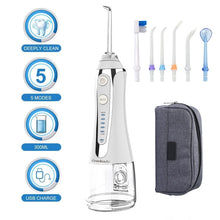 Load image into Gallery viewer, 5 Modes Oral Irrigator 300ml Portable Water Dental Flosser Dental Teeth Cleaner USB Rechargeable Irrigator with Travel Bag 0ral irrigator