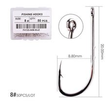 Load image into Gallery viewer, Fishhook 50pcs/ Box Long Shank Fishing Hook 1#-10# Fish Hooks High Carbon Steel Sharp Barbed Offset Narrow Bait Hook Fishhook
