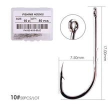 Load image into Gallery viewer, Fishhook 50pcs/ Box Long Shank Fishing Hook 1#-10# Fish Hooks High Carbon Steel Sharp Barbed Offset Narrow Bait Hook Fishhook