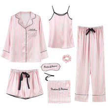 Load image into Gallery viewer, 7 Pcs Woman Pajama Set Nightdress+Top+Long Short Pant Set Striped Sexy Female Pajamas