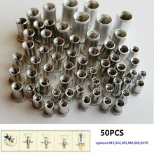 Load image into Gallery viewer, 50Pcs Rivet Nut M3-M10 Thread Stainless Steel Flat Head Rivet Nut Insert Nut Hand Rivet Nut Gun Head Manual Riveter Tool Kit