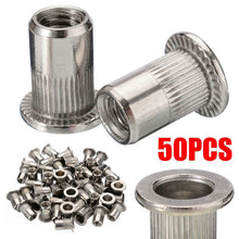 Load image into Gallery viewer, 50Pcs Rivet Nut M3-M10 Thread Stainless Steel Flat Head Rivet Nut Insert Nut Hand Rivet Nut Gun Head Manual Riveter Tool Kit