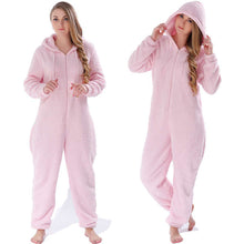 Load image into Gallery viewer, Women Spring Autumn Early Winter Hooded Jumpsuit Solid Color Coat Warm Thick Solid Color Casual Romper Zipper Up Lady Pajamas