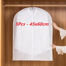 Load image into Gallery viewer, 5pcs/set Transparent Clothing Covers Garment Suit Dress Jacket Clothes Coat Dustproof Cover Protector Travel Bag Dust Cover