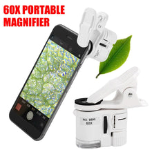 Load image into Gallery viewer, 60X Portable Clip Magnifier Loupe UV Microscope Universal Mobile Phone with Mini LED NK-Shopping