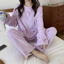 Load image into Gallery viewer, Autumn Winter Women's Korean Fashion Temperament Coral Fleece Warm Pajamas Set Thick Plus Velvet Sweet Comfortable Breathable Casual Homewear