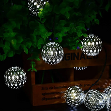Load image into Gallery viewer, LED Solar Hollow Morocco Ball Lighting Chain Festival Outdoor Courtyard Battery Box Wrought Iron Ball Ornamental Festoon Lamp