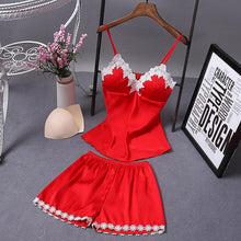 Load image into Gallery viewer, Woman Sexy Lace Pajamas Nightdress Shorts Twinset Sleepwear