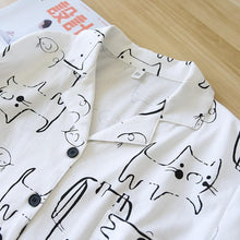 Load image into Gallery viewer, Pencil Cat! Summer New Ladies Pajamas Two-piece Large Size Short-sleeved Shorts Thin 100%Cotton Comic Cartoon Loose Home Service