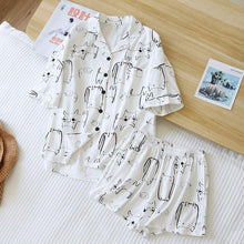 Load image into Gallery viewer, Pencil Cat! Summer New Ladies Pajamas Two-piece Large Size Short-sleeved Shorts Thin 100%Cotton Comic Cartoon Loose Home Service