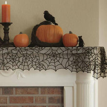 Load image into Gallery viewer, Halloween Black Lace Tablecloth Fireplace Cover Spider Web Party Decoration Haunted House Decor
