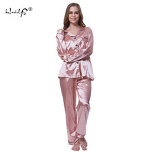 Load image into Gallery viewer, Women's Silk Satin Pajamas Set Long Sleeve Button-Down Sleepwear Loungewear New