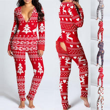 Load image into Gallery viewer, Women's One Piece Print Sleepwear Christmas Pajamas Jumpsuit Rompers Long Sleeve Nightwear