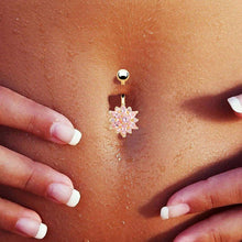 Load image into Gallery viewer, Stainless Steel Green Flower Crystal Navel Bars Belly Button Ring Navel Piercing Jewelry