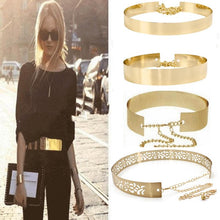 Load image into Gallery viewer, Women Fashion Wide Plate Waist Mirror Chains Waistband Metallic Belt