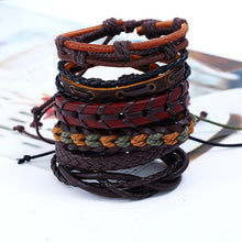 Load image into Gallery viewer, Men's Vintage Weave Cattle Leather Bracelet DIY Six-Piece Combination Multi-Layer Leather Bracelet