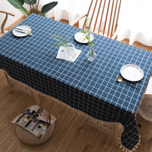 Load image into Gallery viewer, Blue Plaid Tablecloth Three-Dimensional Embroidered Rectangular Linen Dustproof Table Cloth