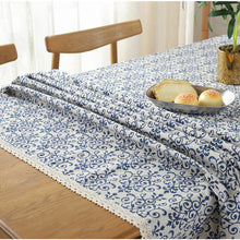 Load image into Gallery viewer, Cotton Linen Tablecloth Tablecloth Blue and White Porcelain Printed Square Tablecloth Lace Restaurant Dust Cover