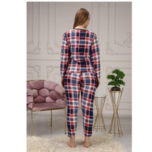 Load image into Gallery viewer, Women's Square Printed Fleece Claret Pajamas Set