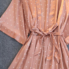 Load image into Gallery viewer, Satin Sexy Women Robe Set Pink Dot Print With Chest Pad Pajamas Pyjamas