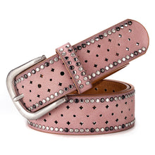 Load image into Gallery viewer, Nail Inlaid Alloy Pin Buckle Pink Belt Fashion Casual with Jeans