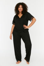 Load image into Gallery viewer, Black Lace Knitted Pajamas Set TBBSS22PT0623