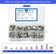 Load image into Gallery viewer, 90Sets Chicago Screws Kit, 6 Sizes of Round Flat Head Leather Rivets Metal Screw Studs for DIY Leather Craft and Bookbinding