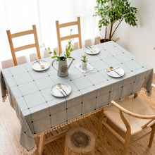 Load image into Gallery viewer, Tassel Cotton Linen Solid Color Square Plaid Dustproof Tablecloth Rectangular Tablecloth