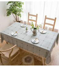 Load image into Gallery viewer, Tassel Cotton Linen Solid Color Square Plaid Dustproof Tablecloth Rectangular Tablecloth