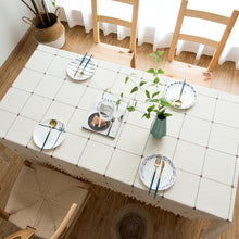 Load image into Gallery viewer, Tassel Cotton Linen Solid Color Square Plaid Dustproof Tablecloth Rectangular Tablecloth