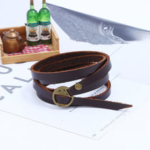 Load image into Gallery viewer, Five-Circle Pressed Words Cattle Leather Bracelet Retro Simple Multi-Circle Men's Leather Bracelet Popular Ornament