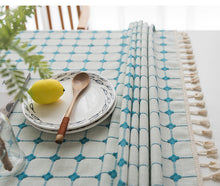 Load image into Gallery viewer, Embroidered Plaid Tassel Tablecloth Cotton Linen Linen for Rectangular Dining Table