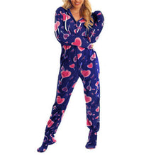 Load image into Gallery viewer, Women Spring Autumn Hooded Jumpsuit Print Warm Long Sleeve Casual Loose Romper Lady Home Pajamas
