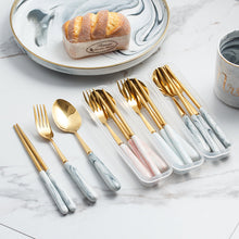 Load image into Gallery viewer, Marbling Tableware Set Stainless Steel Titanium Fork Spoon and Chopsticks Portable Tableware