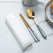 Load image into Gallery viewer, Marbling Tableware Set Stainless Steel Titanium Fork Spoon and Chopsticks Portable Tableware