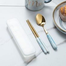 Load image into Gallery viewer, Marbling Tableware Set Stainless Steel Titanium Fork Spoon and Chopsticks Portable Tableware