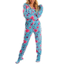 Load image into Gallery viewer, Women Spring Autumn Hooded Jumpsuit Print Warm Long Sleeve Casual Loose Romper Lady Home Pajamas