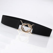 Load image into Gallery viewer, Ladies Solid Color Elastic Belt Gold Round Buckle Belt Fashion Belt Dress Jacket